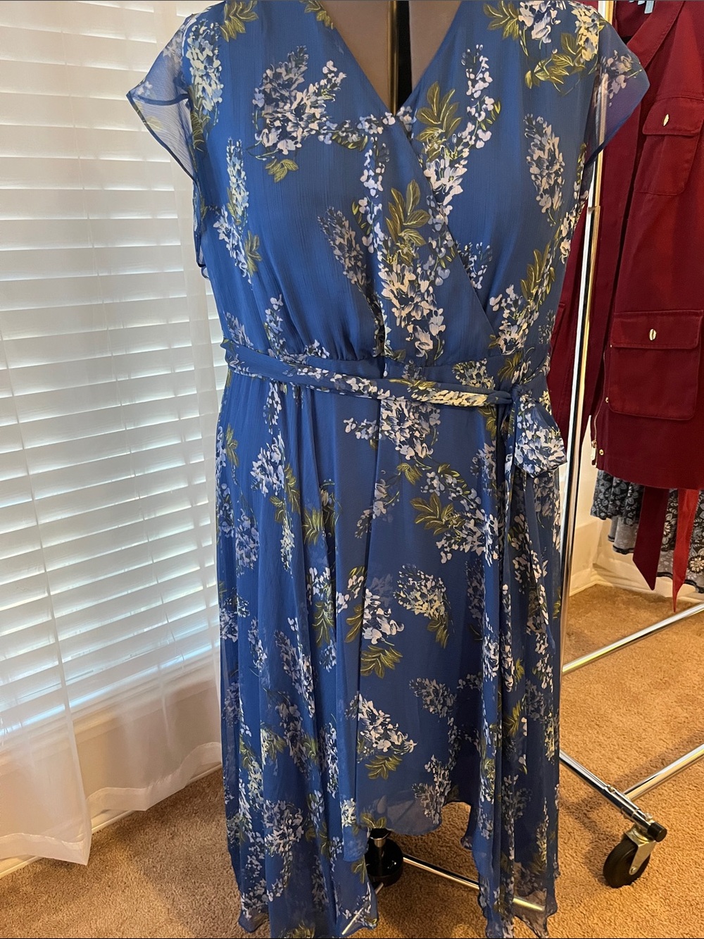 Vince Camuto Blue Floral Faux Wrap Maxi Dress 24 24W 3x